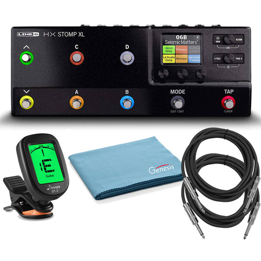 Line 6 HX Stomp XL Guitar Multi-effects Floor Processor and Amp Modeler with 2 x  10-FT Guitar Cables, Clip on Electric Tuner, and Polishing Cloth