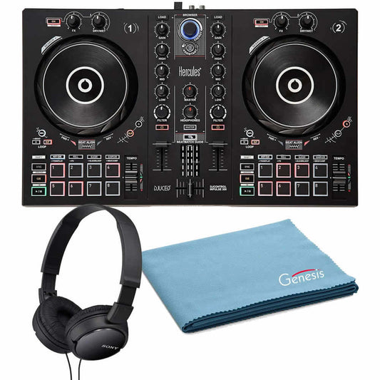 Hercules DJControl Inpulse 300 DJ Controller Bundle with On-Ear Stereo Headphones and Genesis Tech Polishing Cloth