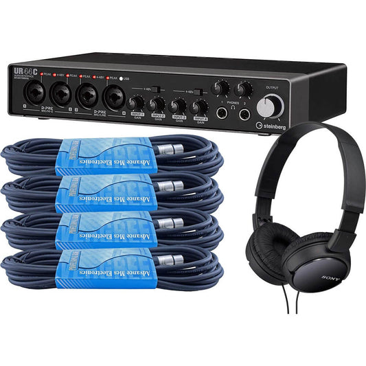 Steinberg UR44C 6x4 USB 3.0 Audio Interface with Cubase AI, 4 x 15ft XLR Cables, and On-Ear Studio Headphones