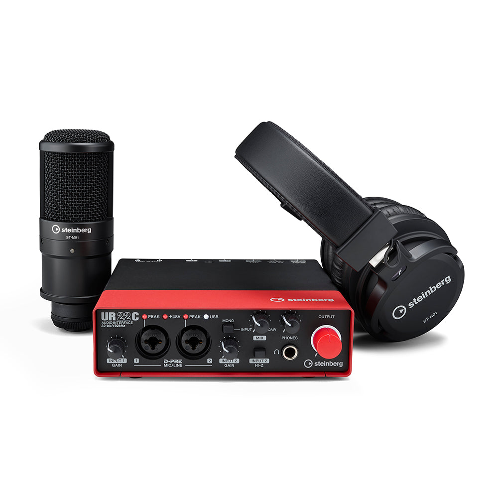 Steinberg UR22C RD Recording Pack 2-In 2-Out USB 3.0 Audio Interface, Cubase AI Software, Headphones and Microphone Red