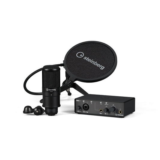 Steinberg IXO12 B PS Pack Black - IXO12 B Podcast Pack with Mic, Table Top Stand, Pop Screen