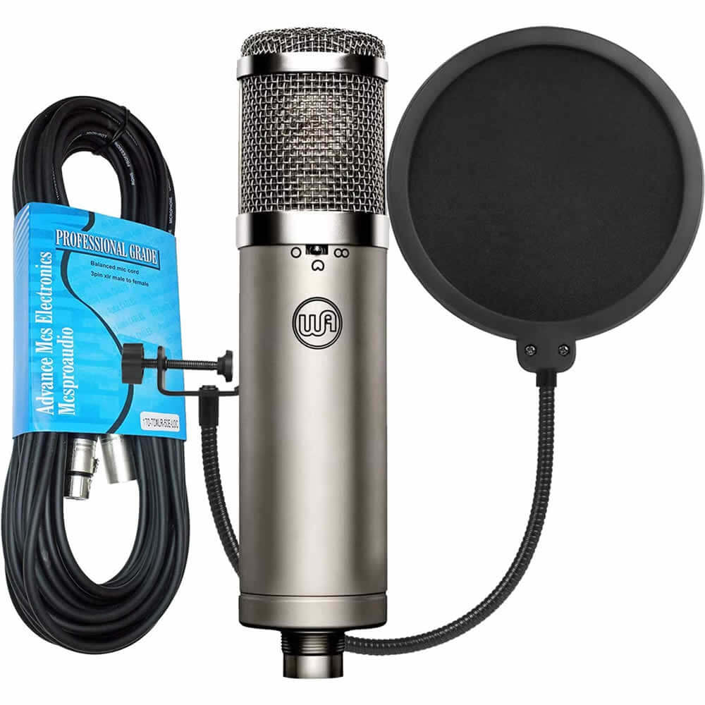 Warm Audio WA-47Jr Large-Diaphragm Condenser Microphone Nickle with Pop Filter and 15-Ft XLR Cable