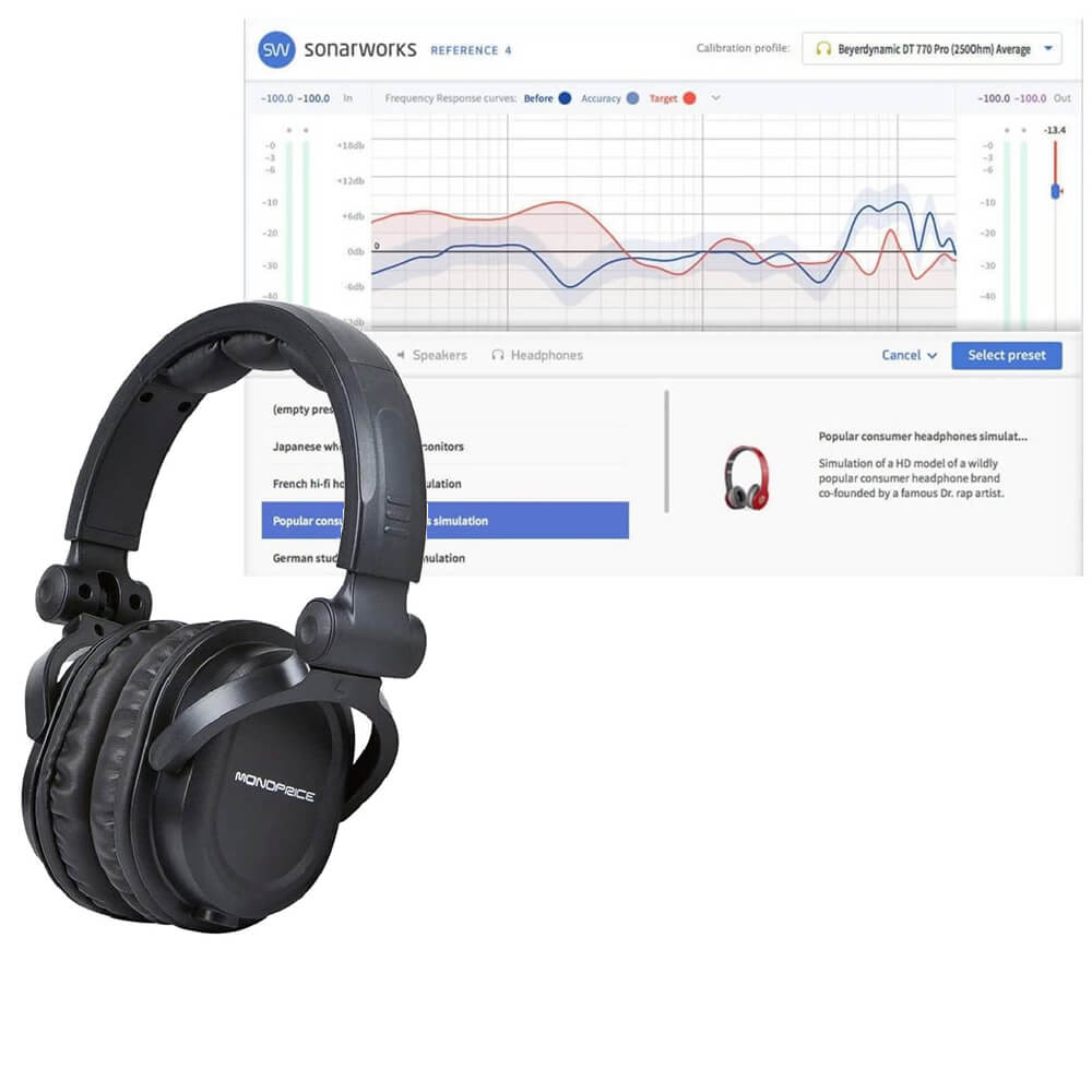 Sonarworks Reference 4 Headphone Edition & Monoprice Hi-Fi DJ Headphone Bundle