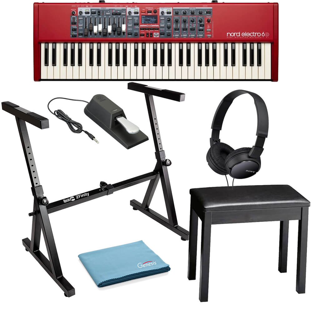 Nord Electro 6D 61-Key Semi-Weighted Action Digital Piano AMS-NELECTRO6D-61 Bundle with Z-Style Piano Stand, Wooden Piano Bench, Sustain Pedal and On-Ear Stereo Headphones