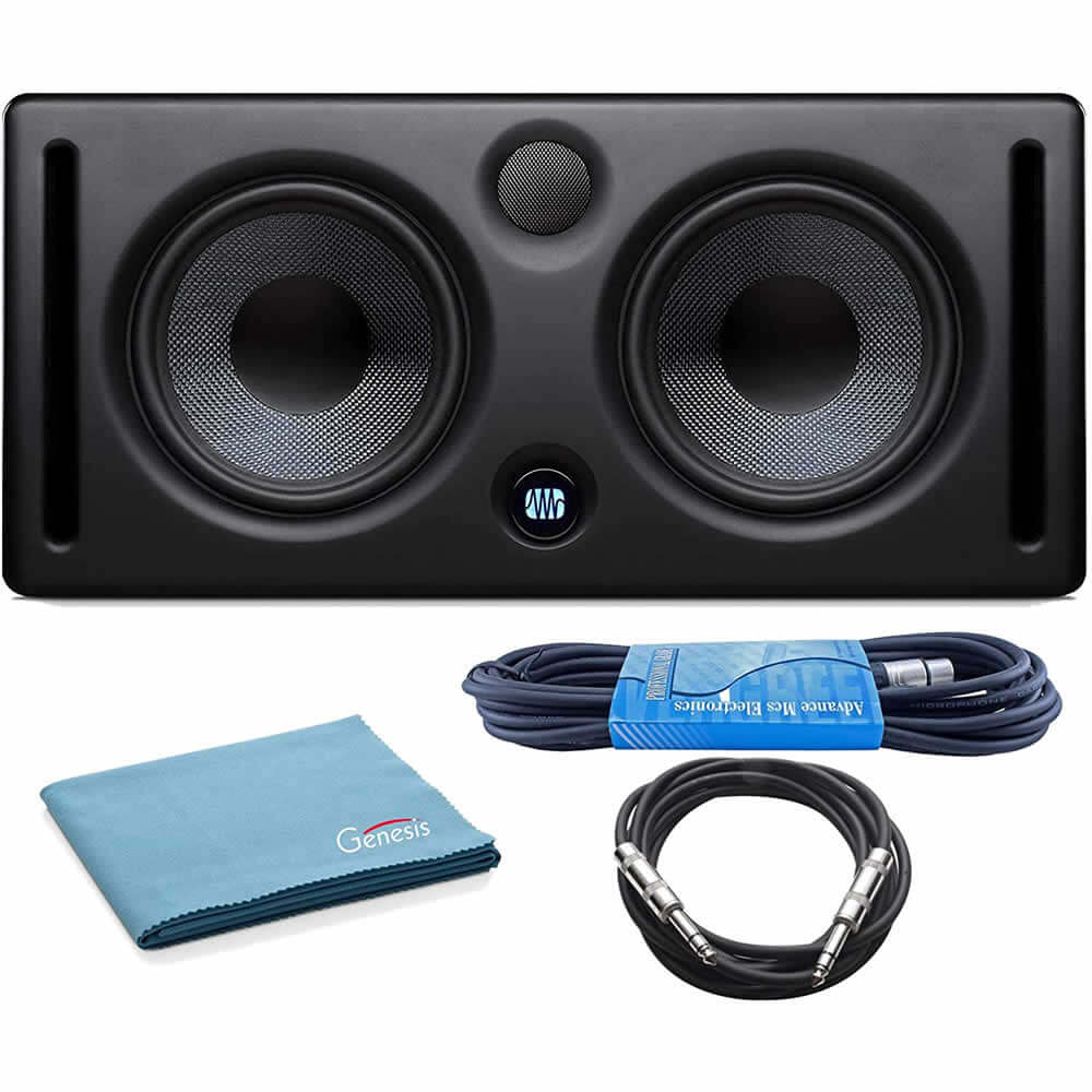 PreSonus Eris E66 Active MTM Series Nearfield Monitor Bundle with 1 x 15ft XLR Cable, 1 x 10ft Instrument Cable, and Genesis Tech Polishing Cloth