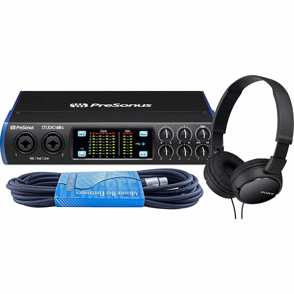 Presonus Studio 68C Type-C Audio Interface with StudioOne Artist Software Bundle with 15ft XLR Cable and On-Ear Studio Headphones