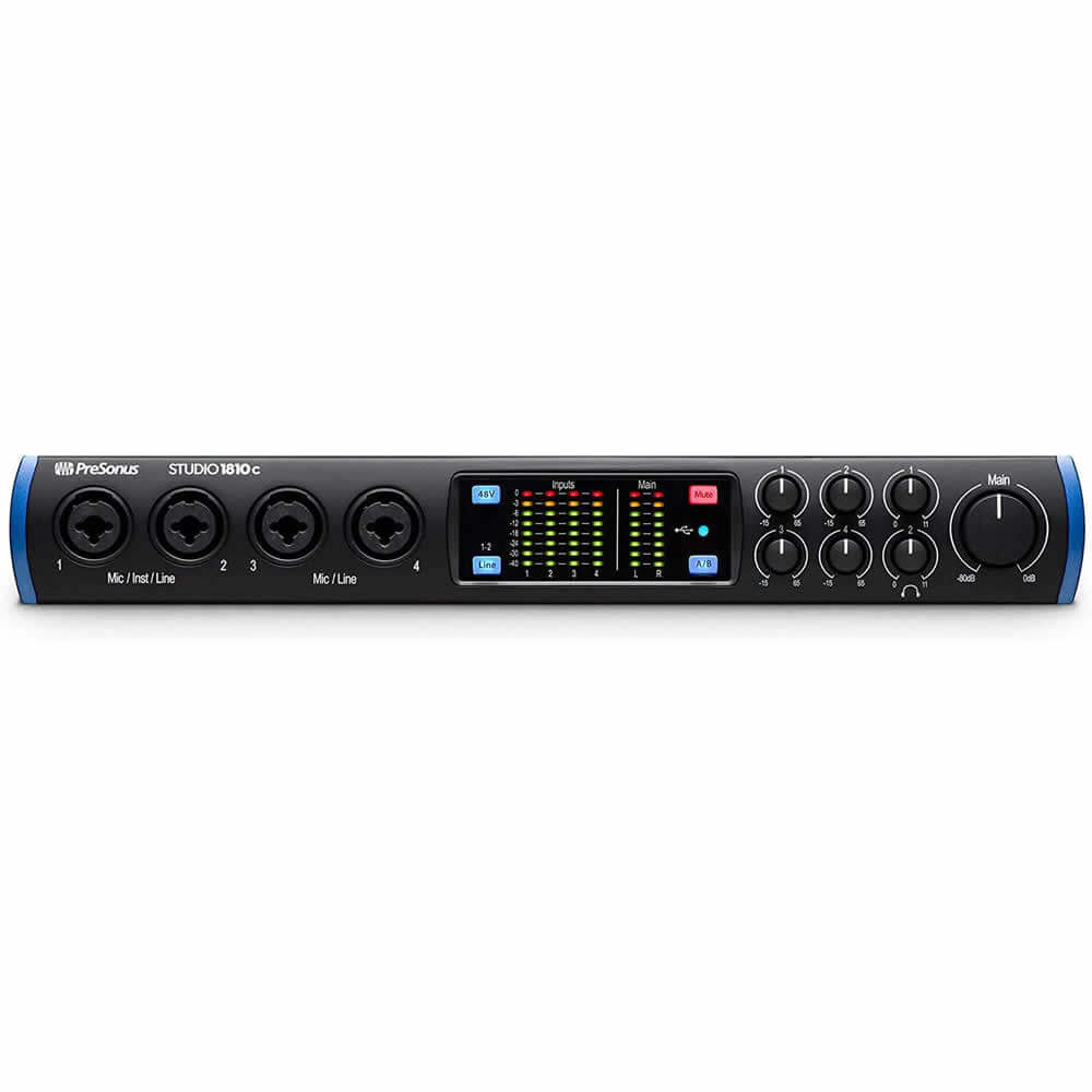 PreSonus Studio 1810c 18x8 USB Type-C Audio/MIDI Interface Bundle with 1 x 15ft XLR Cable and Genesis Tech Polishing Cloth
