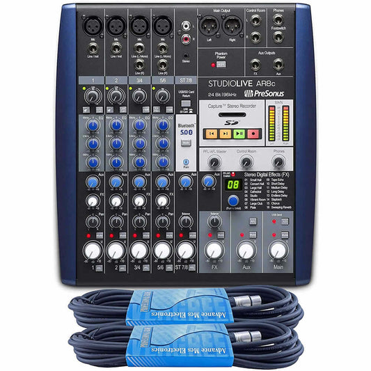 PreSonus StudioLive AR8C 8-Channel Hybrid Performance and Recording Mixer Bundled with 2 x 15ft XLR Cables