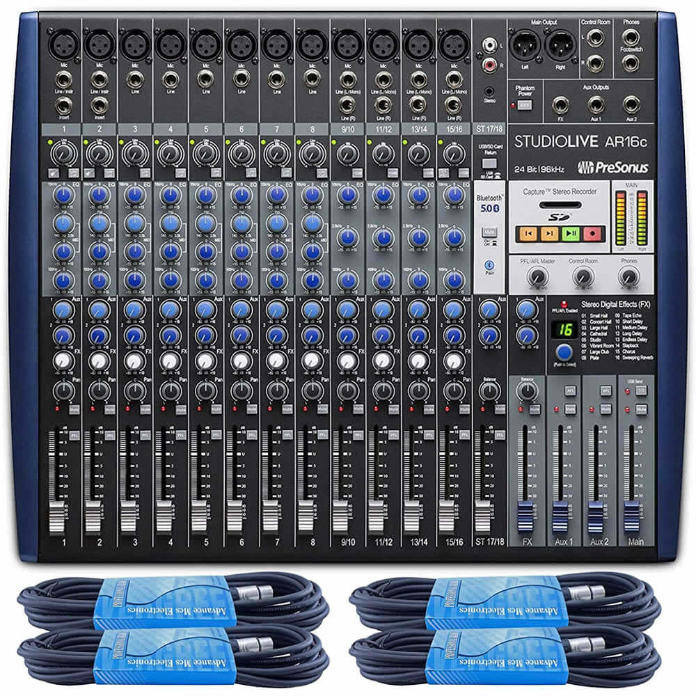 PreSonus StudioLive AR16C 18-Channel Hybrid Performance and Recording Mixer Bundled with 4 x 15ft XLR Cables