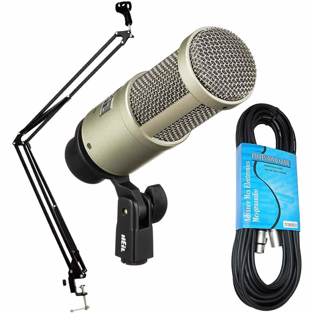 Heil Sound PR40 Dynamic Cardioid Studio Microphone Nickel Bundle with Adjustable Boom Arm & XLR Cable