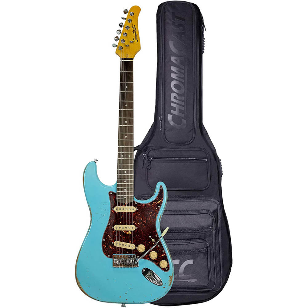 Sawtooth ES Relic Electric Guitar Aero Blue with Tortoise Pickguard and Pro Series Gig Bag ST-ESAR-BLT