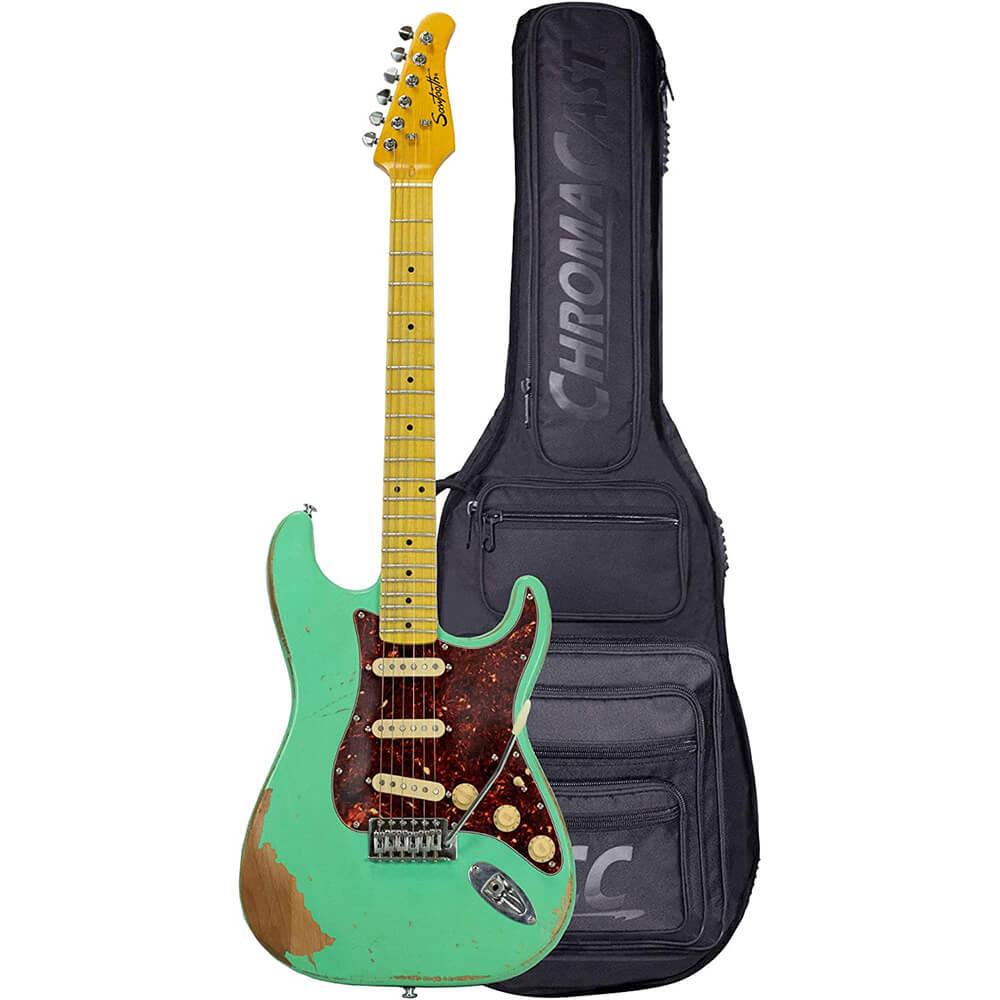 Sawtooth ES Relic Electric Guitar Surf Green with Tortoise Pickgard and Pro Series Gig Bag  ST-ESAR-SGRT
