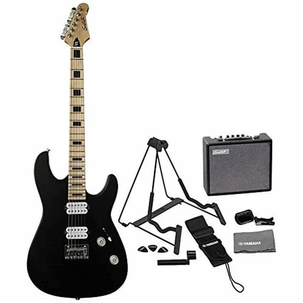 Sawtooth ST-M24 Electric Guitar Satin Black ST-M24-SBK Bundle with Guitar Accessory Pack and Sawtooth 10W Amp