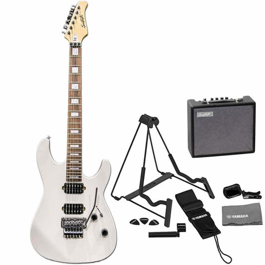 Sawtooth ST-M24 Electric Guitar Satin White ST-M24-SWH Bundle with Guitar Accessory Pack and Sawtooth 10W Amp