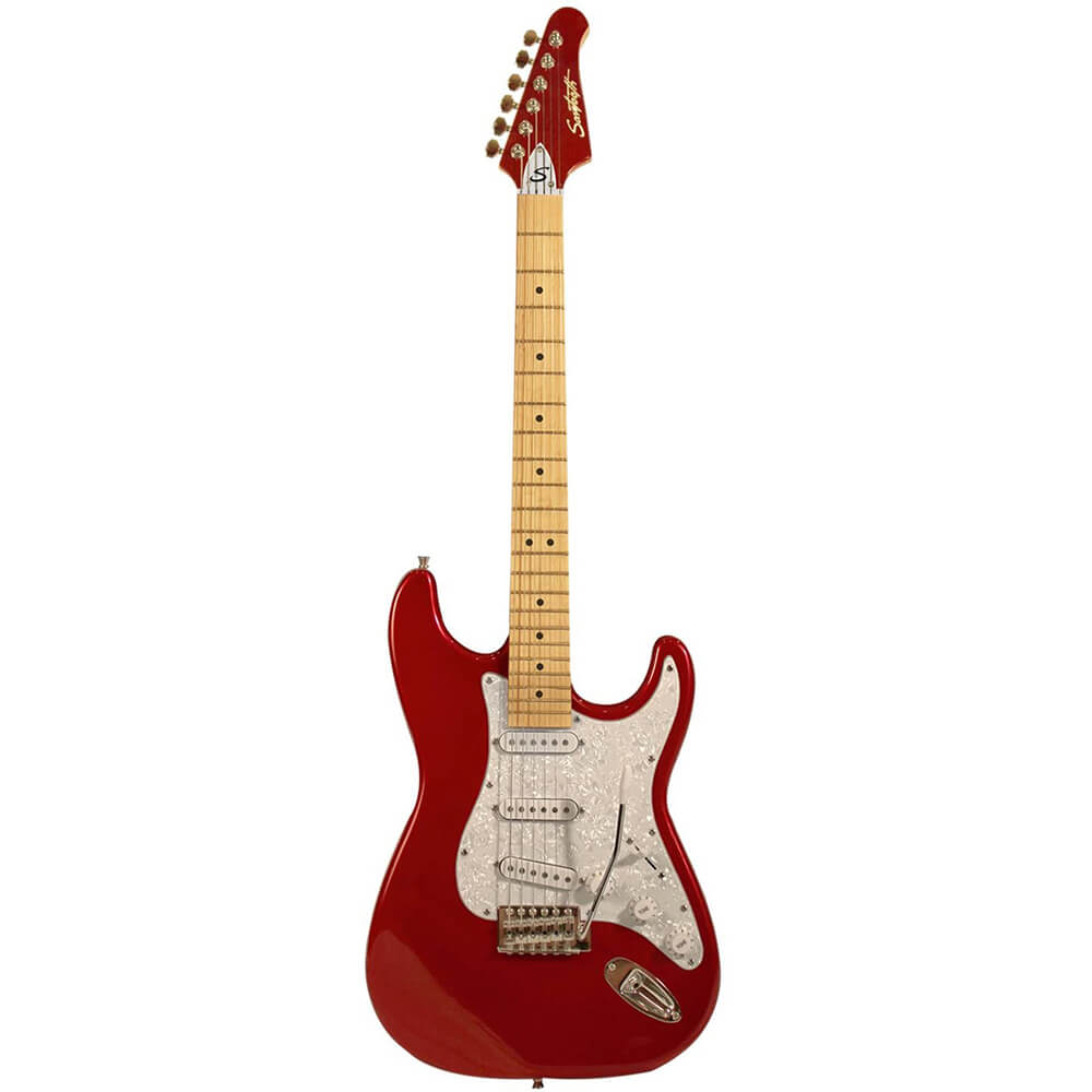 Sawtooth Strat Style Electric Guitar Candy Apple Red with Pearl White Pickguard ST-ES-CARP