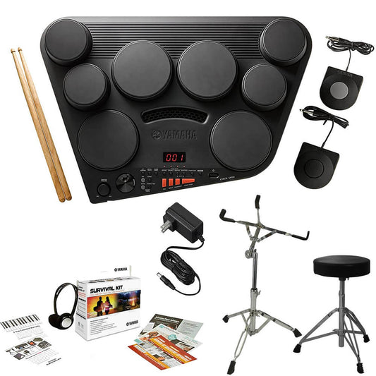 Yamaha DD75 8-Pad Portable Digital Drum Kit with Snare Stand, Drum Throne, Power Adapter, and Stereo Headphones