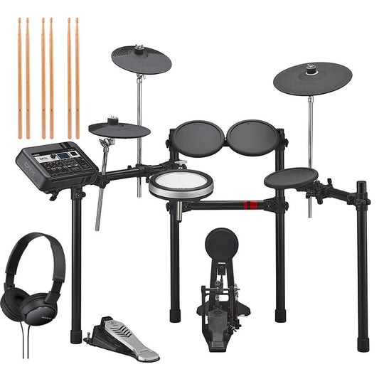 Yamaha DTX6K-X Electronic Drum Set Bundled with 3 Pairs of Drumsticks, On-Ear Stereo Headphones, and Adjustable Drum Throne