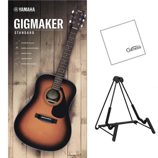 Yamaha GigMaker Standard Acoustic Guitar Package (Tobacco Sunburst) with FREE Bonus Guitar Stand & Polishing Cloth