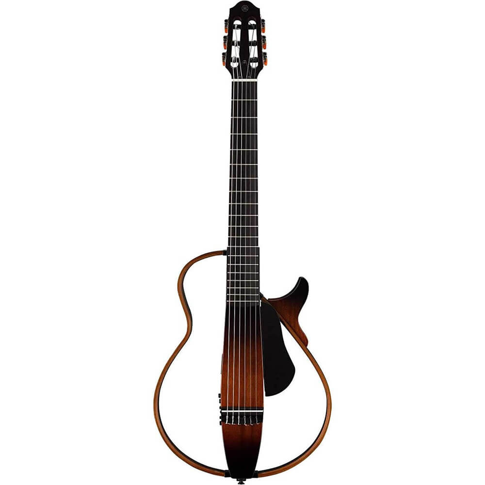 Yamaha SLG200N TBS Nylon String Silent Acoustic Electric Guitar Tobacco Sunburst with the Sawtooth 10W Electric Guitar Amplifier, Gig Bag, Stand, Tuner, Strap, Guitar Picks, String Winder and Polishing Cloth