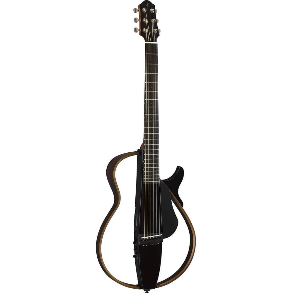 Yamaha SLG200S TBL Steel String Silent Acoustic Electric Guitar Translucent Black with the Sawtooth 10W Electric Guitar Amplifier, Gig Bag, Stand, Tuner, Strap, Guitar Picks, String Winder and Polishing Cloth