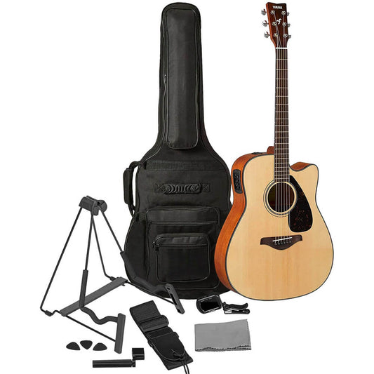 Yamaha FGX800C Acoustic Electric Folk Guitar Natural with FREE Padded 6-Pocket Gig Bag, Stand, Tuner, Strap, Guitar Picks, String Winder and Polishing Cloth