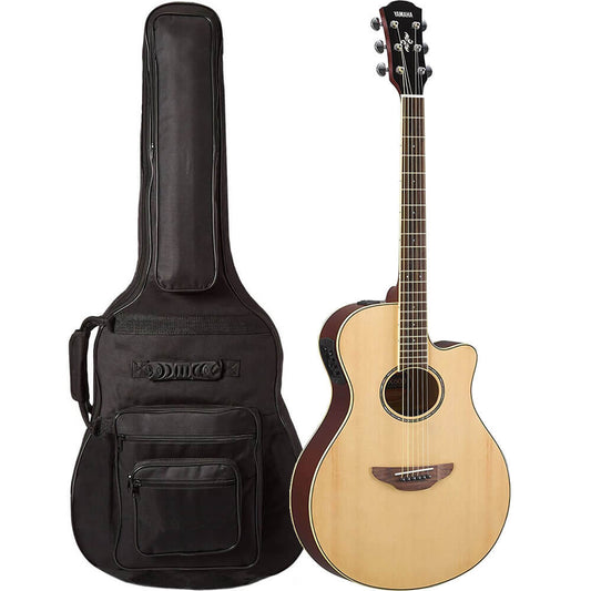 Yamaha APX600 NA Thin Body Acoustic-Electric Guitar Natural with FREE Padded, 6-Pocket Guitar GigBag