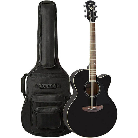 Yamaha CPX600 BL Full Body Acoustic Electric Guitar Black with FREE Padded, 6-Pocket Guitar Gig Bag
