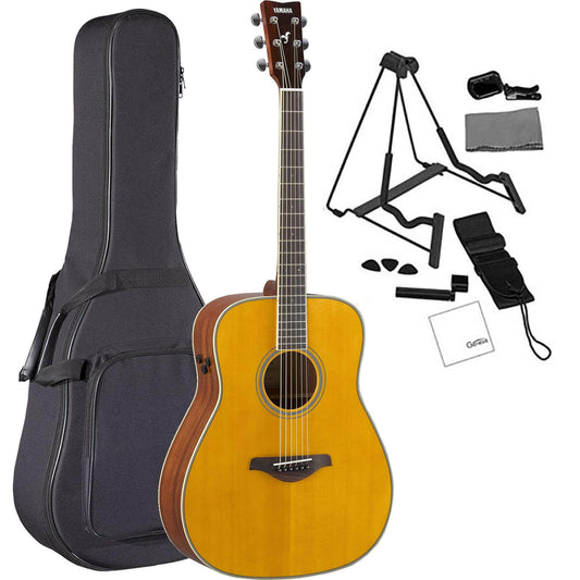 Yamaha FG-TA VT TransAcoustic Dreadnought Acoustic-Electric Guitar Vintage Tint Bundled with Gig Bag, Stand, Tuner, Strap, Guitar Picks, String Winder and Polishing Cloth