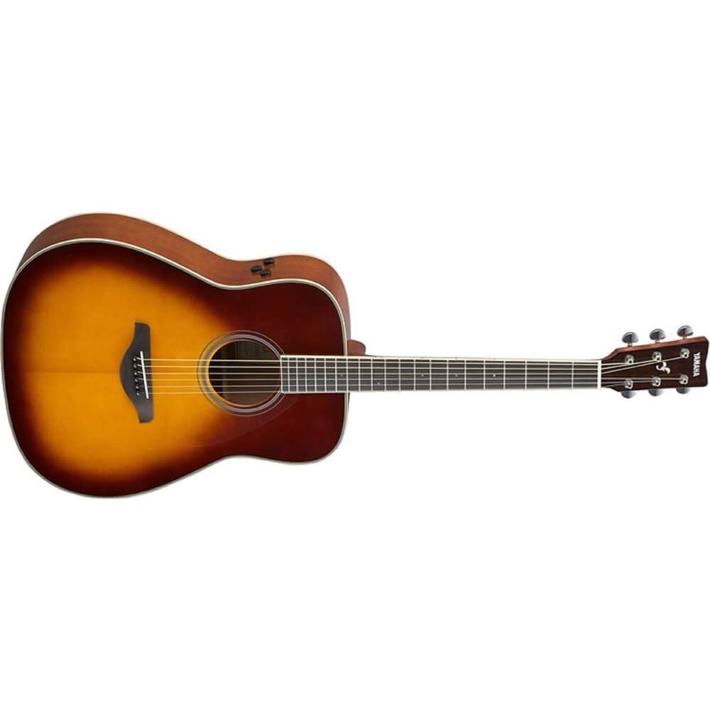 Yamaha FG-TA BS TransAcoustic Dreadnought Acoustic-Electric Guitar Brown Sunburst Bundled with FREE Premium Gig Bag, Stand, Tuner, Strap, Guitar Picks, String Winder and Polishing Cloth