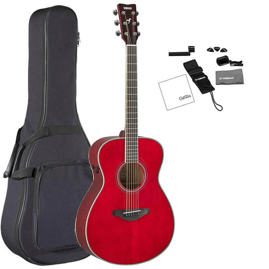 Yamaha FS-TA RR TransAcoustic Acoustic-Electric Guitar Ruby Red with Premium Gig Bag, Tuner, Strap, Guitar Picks, String Winder, and Polishing Cloth