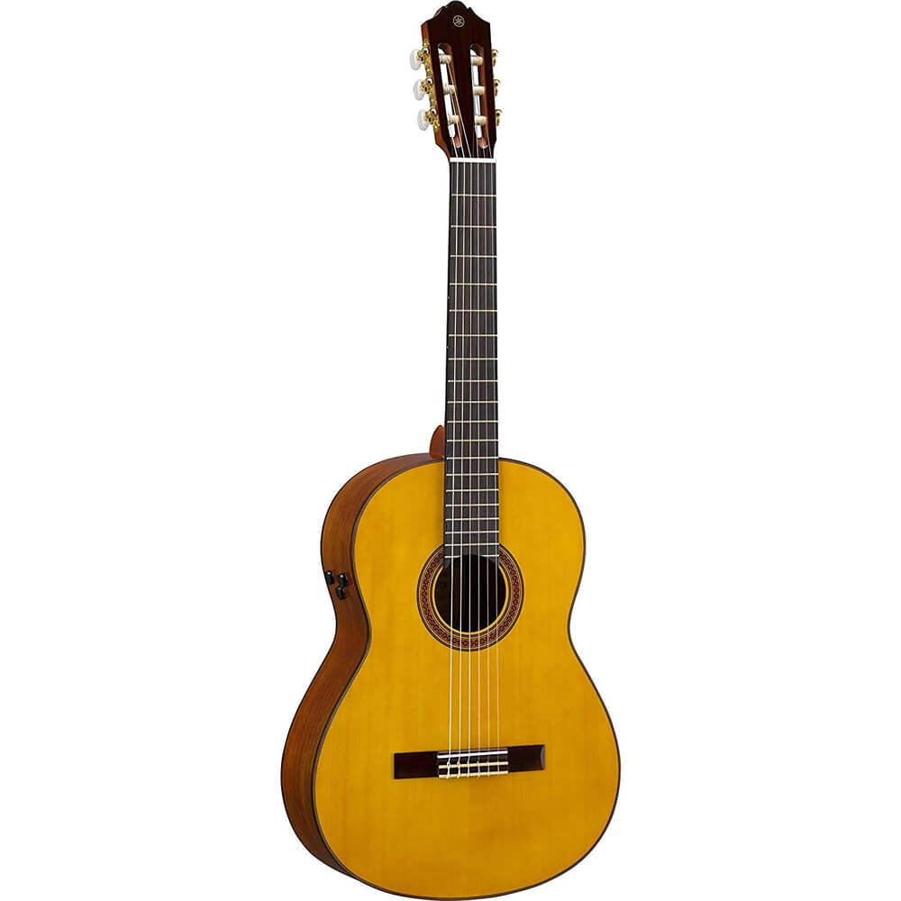 Yamaha CG-TA TransAcoustic Nylon String Acoustic-Electric Classical Guitar Natural Bundle with Guitar Bag, Guitar Stand, and Accessories