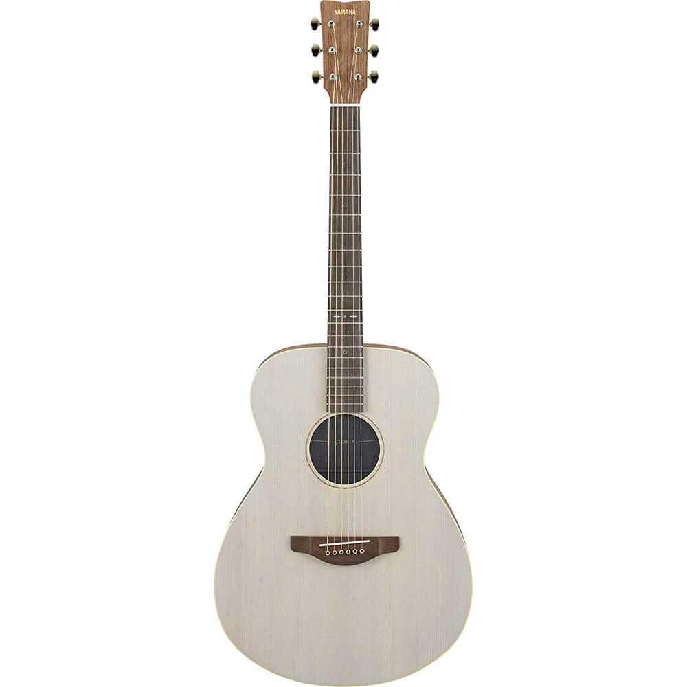 Yamaha STORIA I Concert Acoustic-Electric Guitar Satin White with FREE Acoustic Guitar Gig Bag, Pick Sampler, Strap, and Folding Guitar Stand