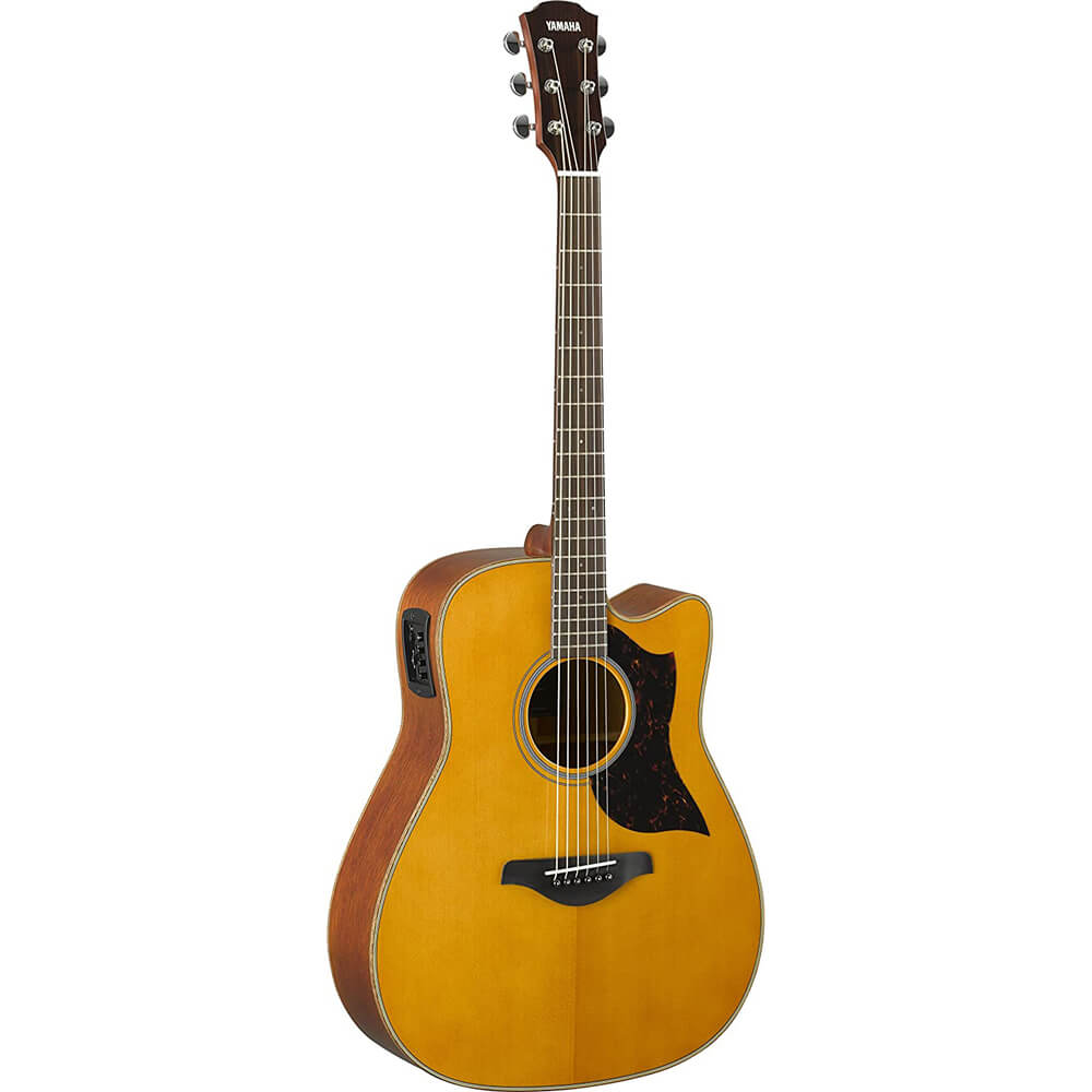 Yamaha A-Series A1M VN Cutaway Dreadnought Acoustic-Electric Guitar Vintage Natural Bundle with Gigbag, Stand, Tuner, Strap, Guitar Picks, String Winder and Polishing Cloth