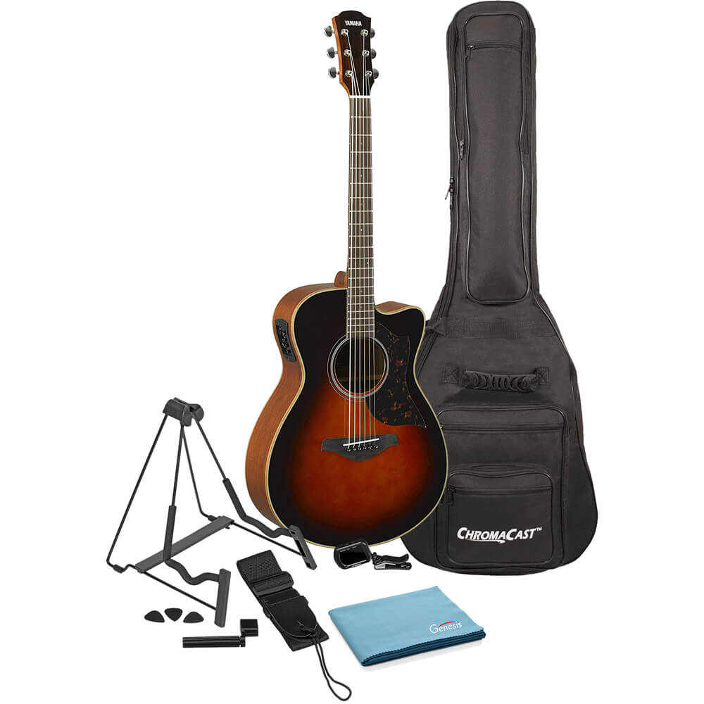 Yamaha A-Series AC1M TBS Cutaway Concert Acoustic-Electric Guitar Tobacco Sunburst Bundle with Gigbag, Stand, Tuner, Strap, Guitar Picks, String Winder and Polishing Cloth