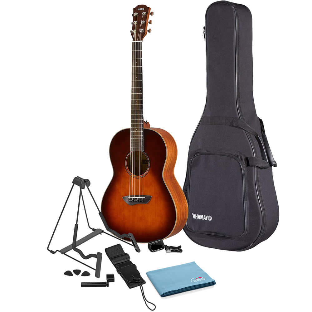 Yamaha CSF3M TBS Folk Acoustic-Electric Guitar Tobacco Sunburst Bundle with Gigbag, Stand, Tuner, Strap, Guitar Picks, String Winder and Polishing Cloth