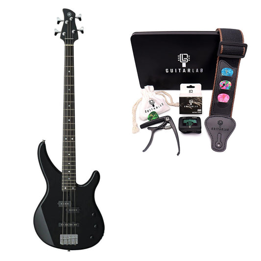 Yamaha TRBX174 BL 4-String Electric Bass Guitar Black Bundle with Guitar Lab Accessory Kit