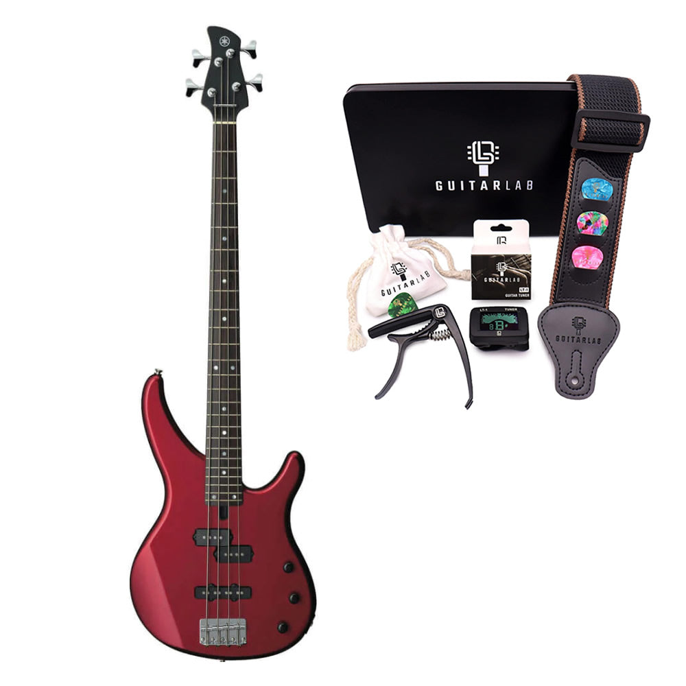 Yamaha TRBX174 RM 4-String Electric Bass Guitar Red Metallic Bundle with Guitar Lab Accessory Kit