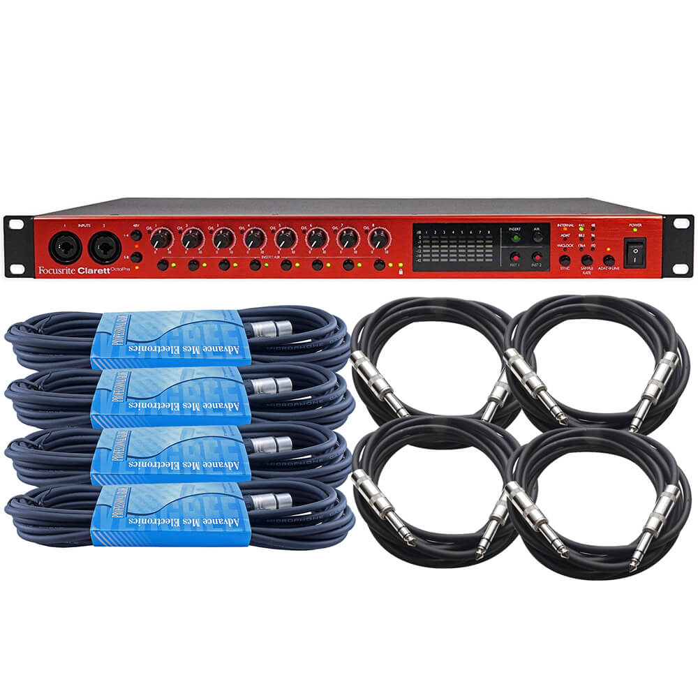 Focusrite Clarett OctoPre 8-Channel 24-Bit/192kHz AD/DA Bundled with 4 x 15ft XLR Cables and 4 x 10ft TRS Cables