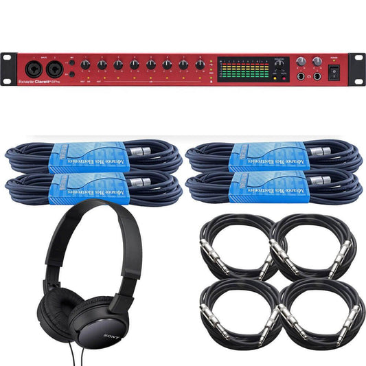 Focusrite Clarett 8Pre+ 18-In/20-Out USB-C Audio Interface Bundled with 4 x 15ft XLR Cables, 4 x 10ft TRS Cables and On-Ear Stereo Headphones